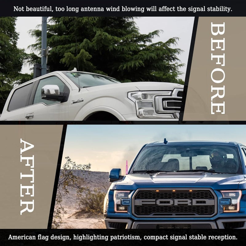 Turcee Car Bullet Antenna,Truck Exterior Decoration Accessories Car Vehicle Replacement Antenna Conpatible with Ford F150 RAM 1500 GMC Heavy Duty Pickup Trucks Accessories(New Upgrade Pink-U.S. Flag)… - Image 5